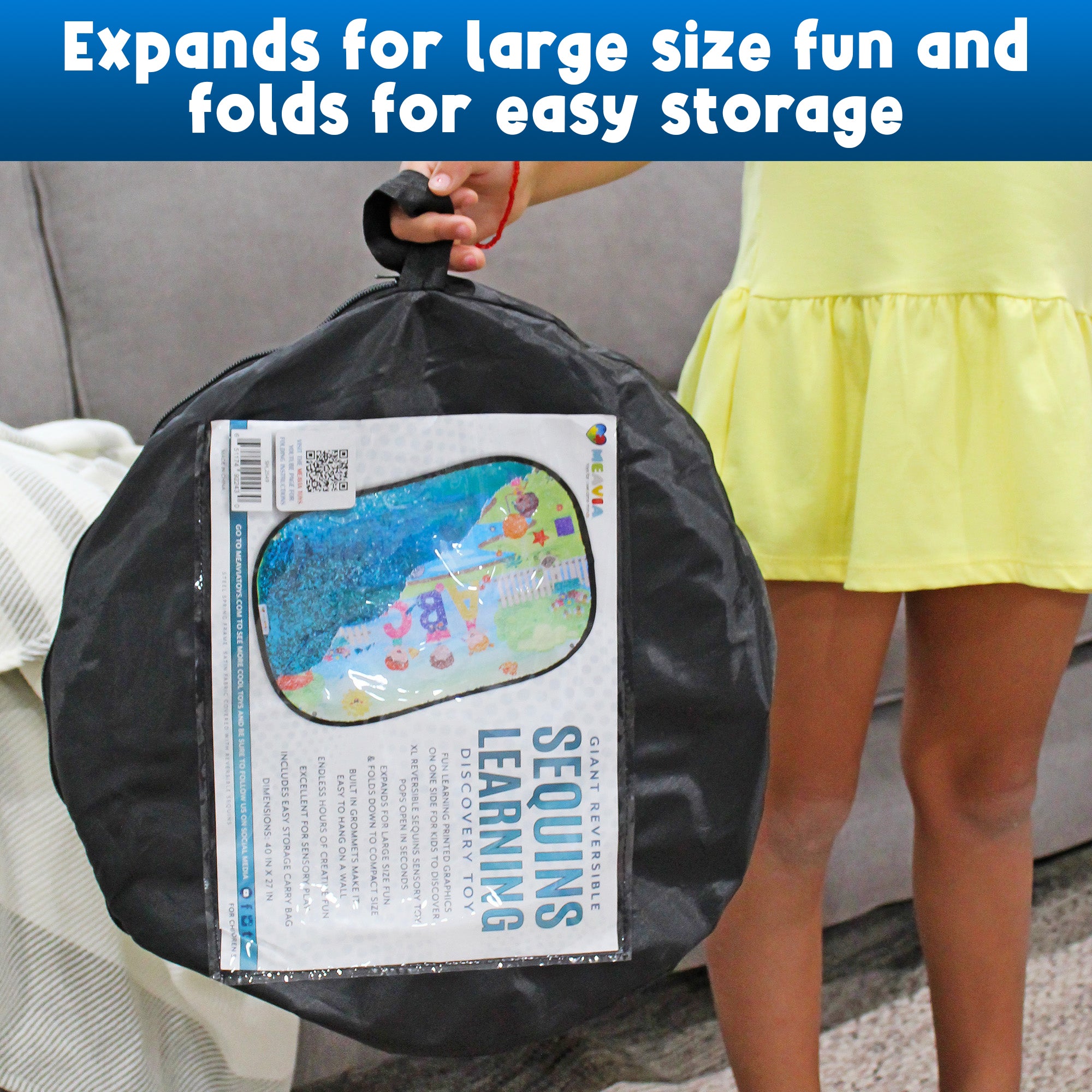 Giant Reversible Sequins Learning Discovery Toy folded into its carrying bag for easy storage