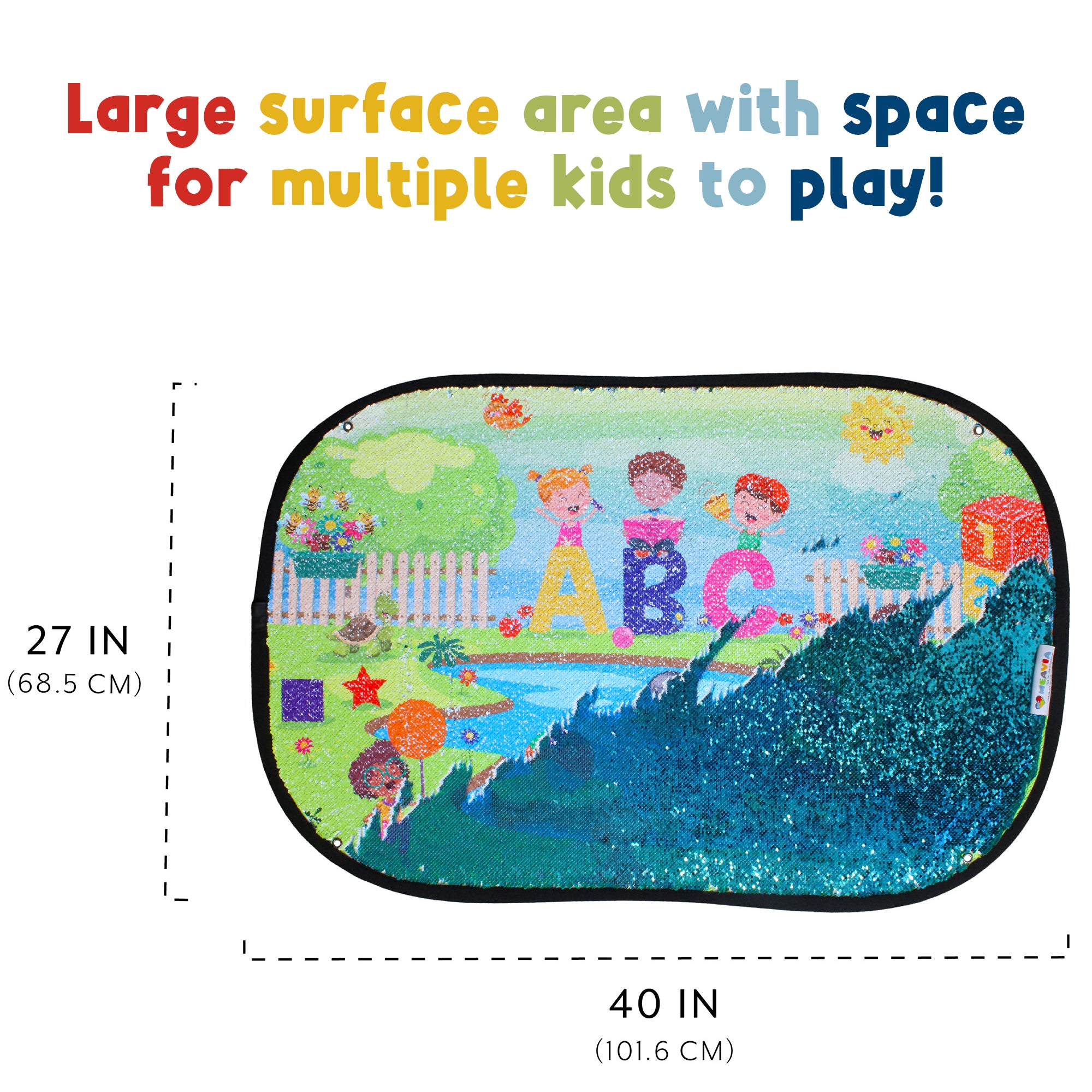 Size graphic showing the Giant Reversible Sequins Learning Discovery Toy at 40 inches wide by 27 inches high